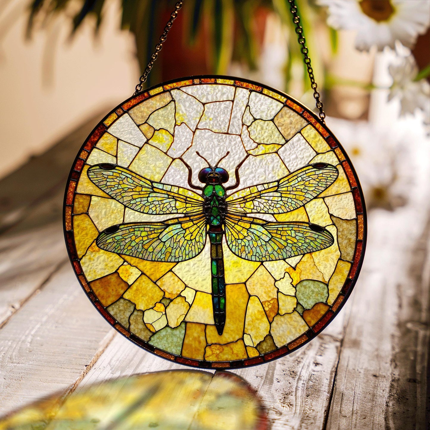 Dragonfly stained glass round window suncatcher nature decor gift