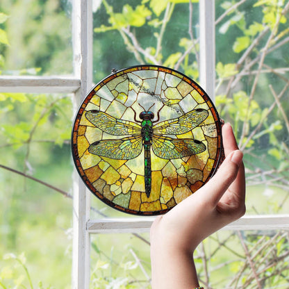 Dragonfly stained glass round window suncatcher nature decor gift