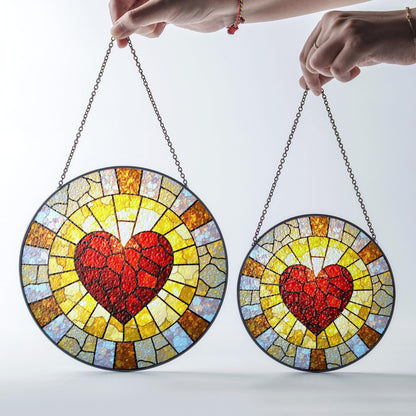 Red Mosaic Heart Stained Glass Suncatcher Window Hanging Love Decor Gift for Anniversary or Valentines Day