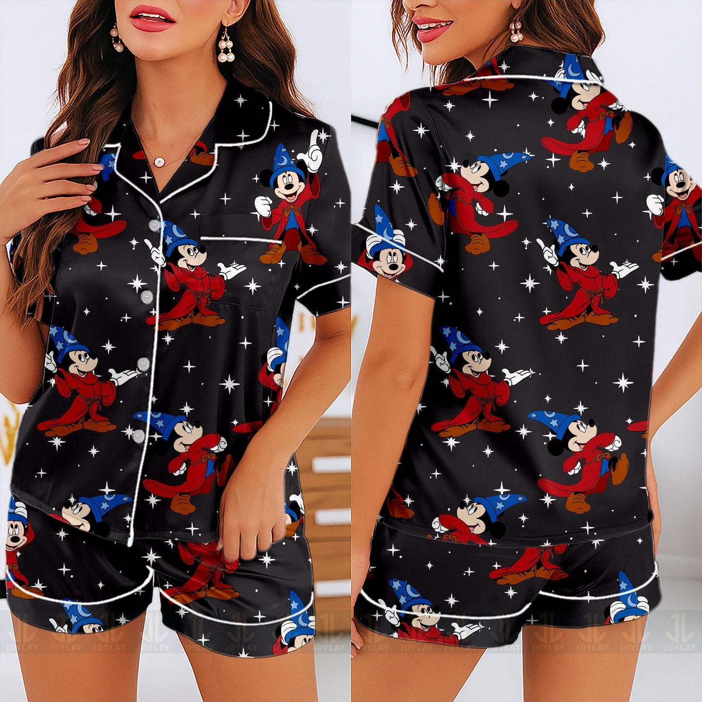 Mickey Fantasia 85th Unisex Satin Pajamas Set, Spooky Season Pajamas , Long Sleeve And Short Styles