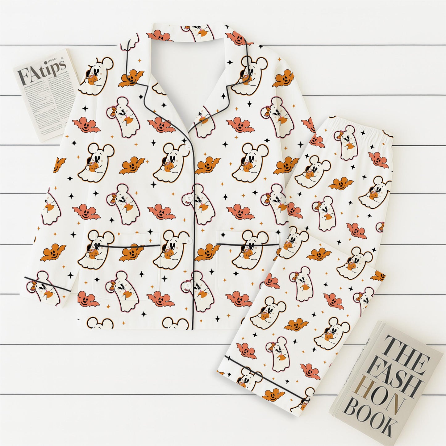 Halloween Mk Mn Mouse Pajamas Set, Mn Ghost Mk Bat Sleepwear, WDW Cartoon Homewear, Cozy Fall Loungewear, Spooky Season Gift