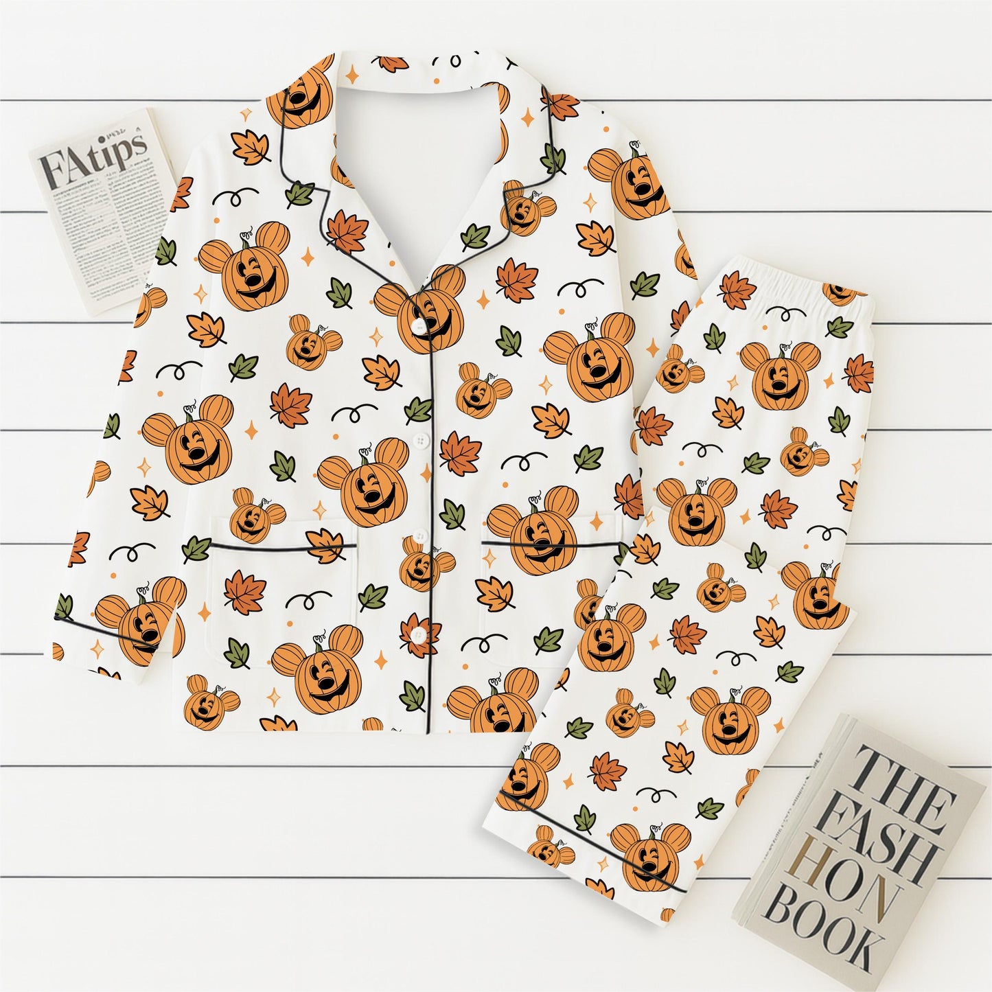 Fall Pumpkin Mouse Leaves Pajamas Set, Halloween Mk Pumpkin Sleepwear, WDW Cartoon Homewear, Cozy Fall Loungewear, Spooky Season Gift