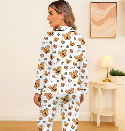 Fall Pumpkin Mouse Leaves Pajamas Set, Halloween Mk Pumpkin Sleepwear, WDW Cartoon Homewear, Cozy Fall Loungewear, Spooky Season Gift