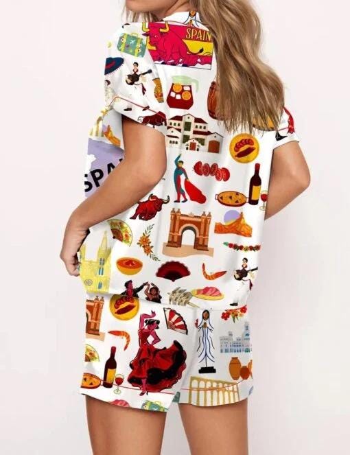 Spain Travel Satin Pajama Set  Pajamas Set