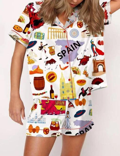 Spain Travel Satin Pajama Set  Pajamas Set