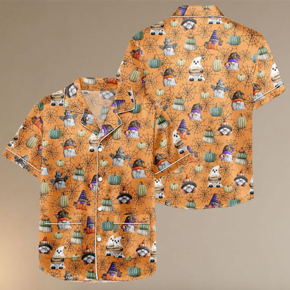 Halloween Gnome Pumpkin Satin Pajamas, Cute Halloween Pajama Shorts, Satin Sleepwear, Autumn Lounge Set, Spooky Pumpkin Pjs Set