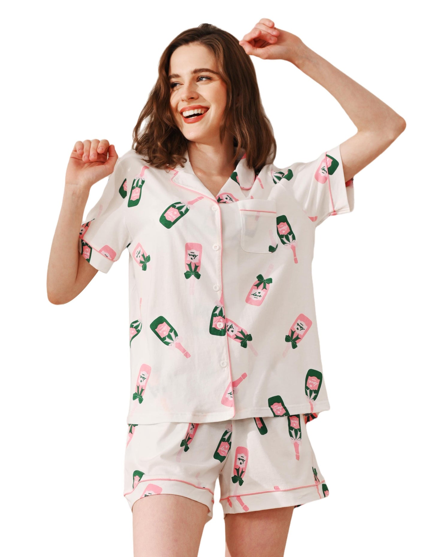 Women’s 100% Cotton Pajama Set 2 Piece Loungewear – Soft Button Down Sleepwear Printed Shorts with Pockets | Summer Nightwear | Size XS–XXL