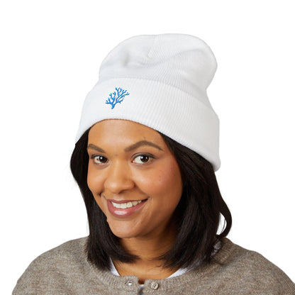 Cozy Coral Embroidered Beanie | Warm Winter Hat, Gift for Beach Lovers, Cute Fall Accessory, Stylish Cuffed Cap, Everyday Wear
