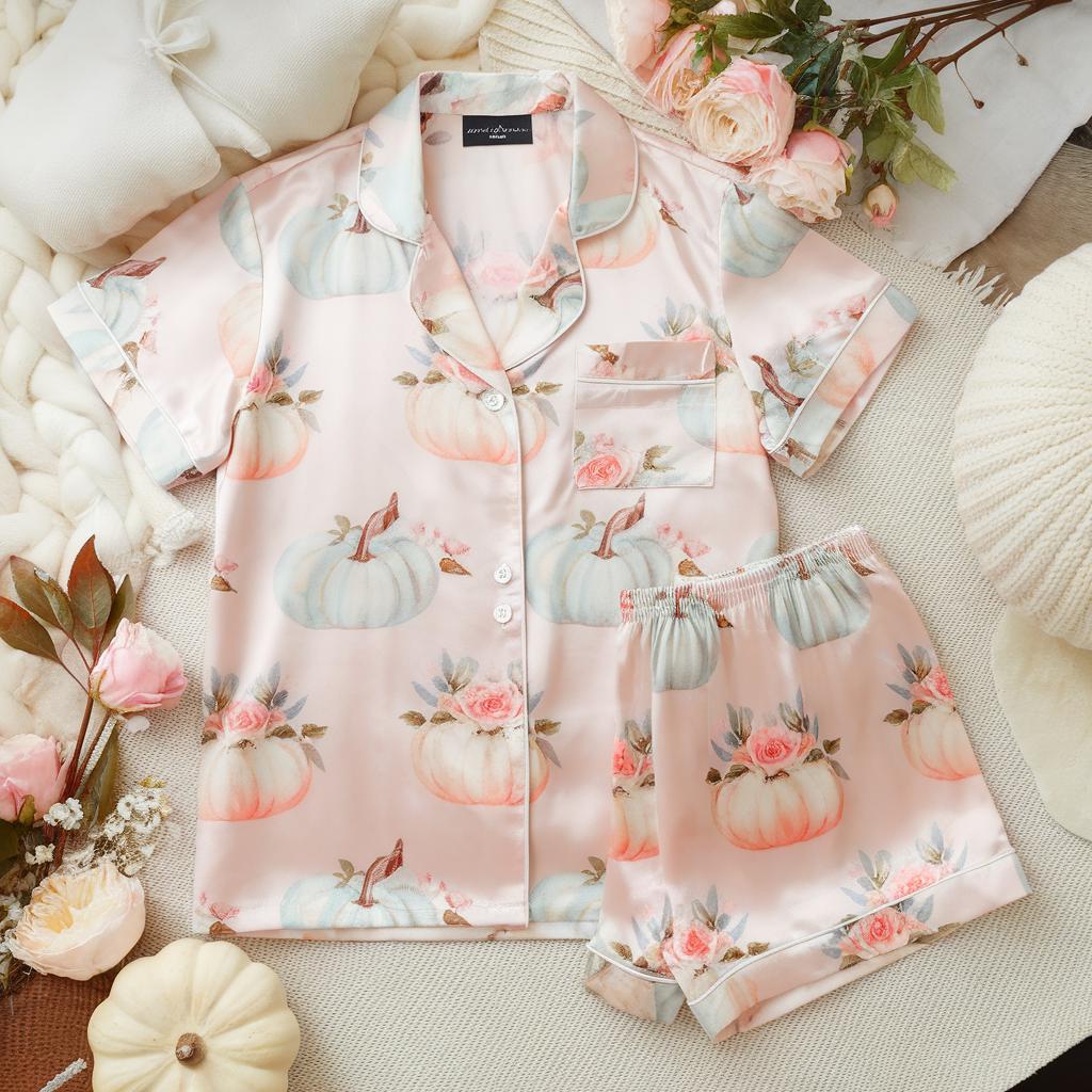 Cozy Fall Aesthetic Satin Pajamas, Pumpkin Patch Pajamas, Coquette Pumpkin Pajamas, Autumn Pajamas, Pumpkin Pajamas, Family Matching Pyjamas