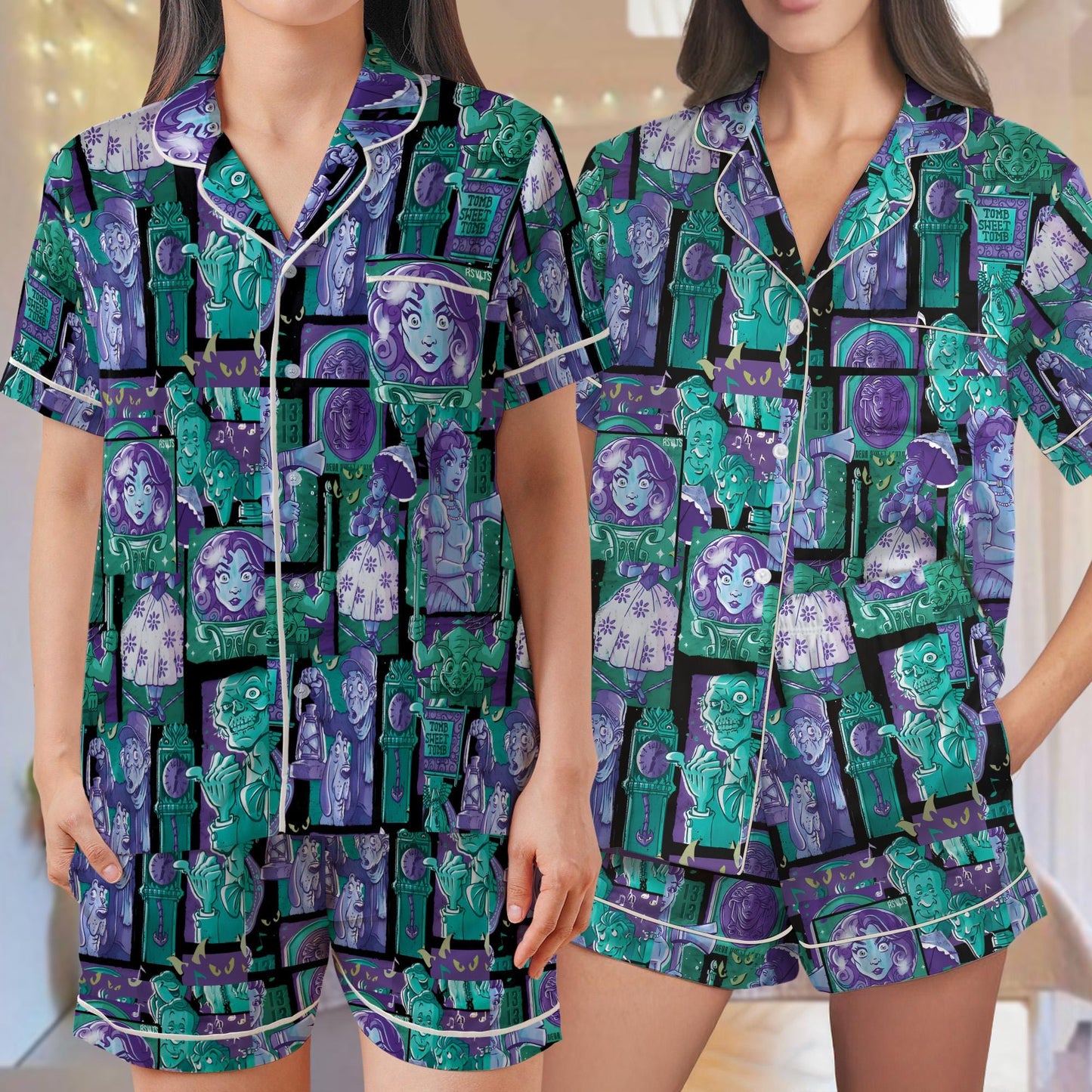 Retro The Haunted Mansion Pajama Set, Madam Leota Hitchhiking Ghosts The Hatbox Ghost Sleepwear, Welcome Foolish Mortals Loungewear Set