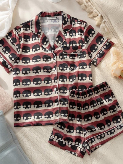 Black Skull Satin Pajamas Set, Halloween Pajamas Set, Skull Pajamas, Mystical Pajamas, Vintage Halloween Pajamas, Family Matching Pajamas