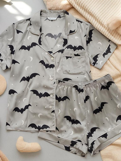 Bats Satin Pajamas Set, Halloween Pajamas, Goth Pajama, Mystical Pajamas, Vintage Halloween Pajamas, Family Matching Pajamas, Gothic Pajamas