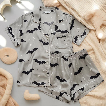 Bats Satin Pajamas Set, Halloween Pajamas, Goth Pajama, Mystical Pajamas, Vintage Halloween Pajamas, Family Matching Pajamas, Gothic Pajamas