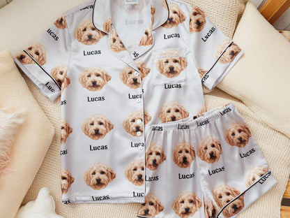 Custom Pet Face on Pajamas Set, Custom Pet Photo Pajamas, Custom Pajamas with Pet Portrait, Custom Pet Name Pajama Set, Birthday Party Gifts