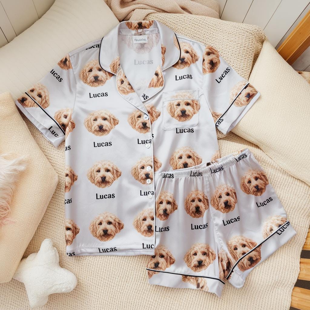 Custom Pet Face on Pajamas Set, Custom Pet Photo Pajamas, Custom Pajamas with Pet Portrait, Custom Pet Name Pajama Set, Birthday Party Gifts