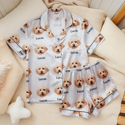 Custom Pet Face on Pajamas Set, Custom Pet Photo Pajamas, Custom Pajamas with Pet Portrait, Custom Pet Name Pajama Set, Birthday Party Gifts
