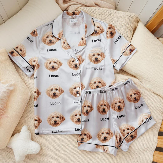 Custom Pet Face on Pajamas Set, Custom Pet Photo Pajamas, Custom Pajamas with Pet Portrait, Custom Pet Name Pajama Set, Birthday Party Gifts