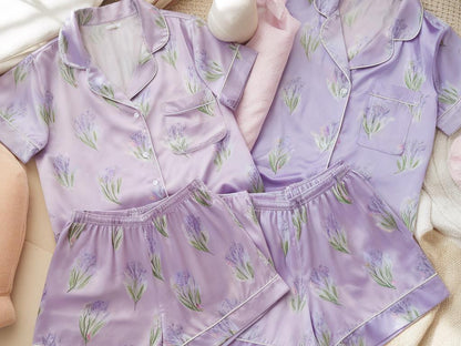 Floral Bridesmaid Satin Pajamas Set, Bridesmaid Pajamas, Lavender Floral Pjs, Wedding Pajamas, Bridal Pajamas, Bridal Gift, Bachelorette Pjs