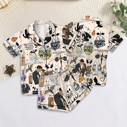 Fourth Wing Satin Pajamas Set, Dragon Fly Or Die Bridesmaid Pajamas, Dragon Bookish Pajamas