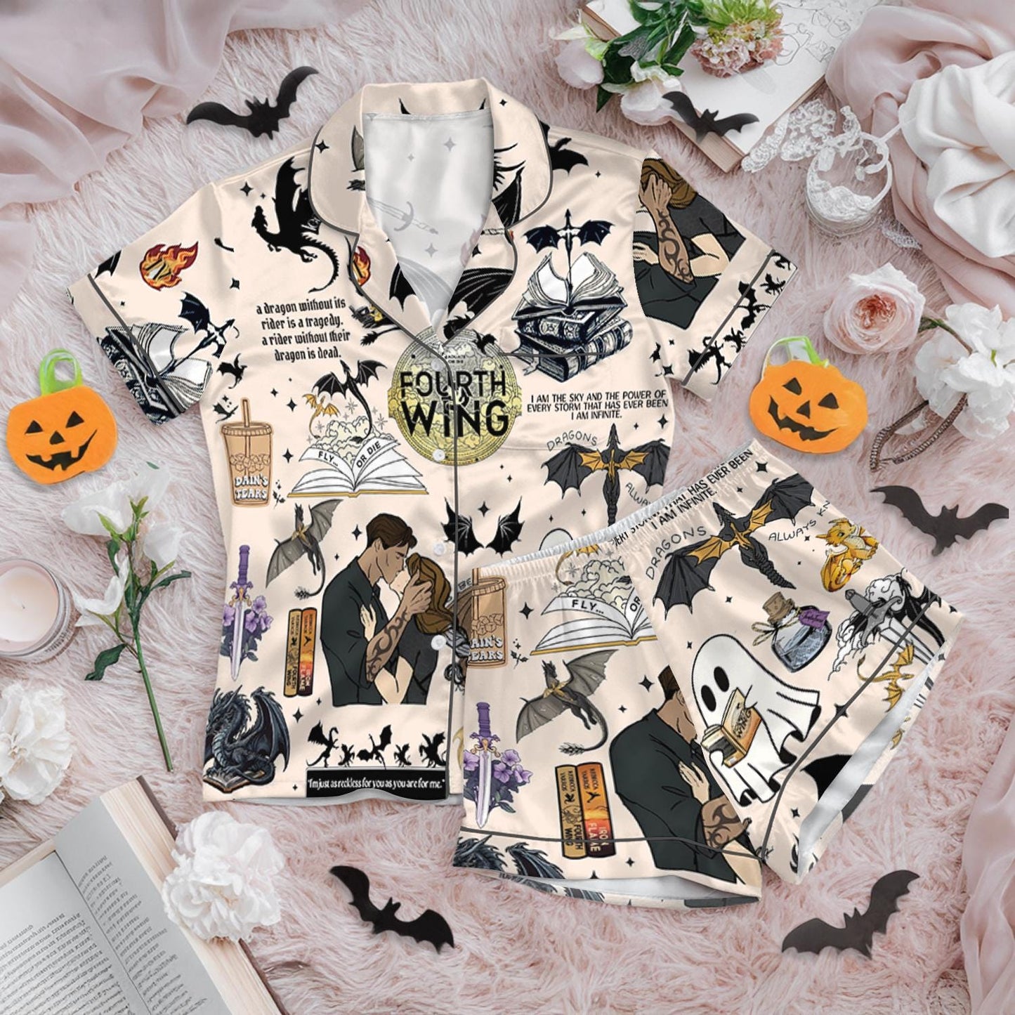 Fourth Wing Satin Pajamas Set, Dragon Fly Or Die Bridesmaid Pajamas, Dragon Bookish Pajamas