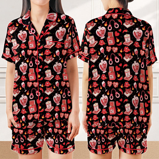 Smutty Book Lover Satin Pajamas, Funny Spicy Book Home Wear Pajamas Set, Spicy Romance Reader Gift,  Smut Slut Bookish Spicy Pajamas Set