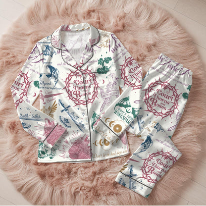 Velaris ACOTAR Satin Pajamas Set, A Court of Thorns and Roses Sleepwear, Fantasy Book Lover Gift, Cozy Bookish Pjs