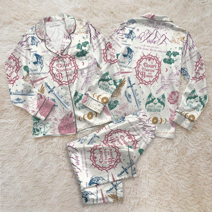Velaris ACOTAR Satin Pajamas Set, A Court of Thorns and Roses Sleepwear, Fantasy Book Lover Gift, Cozy Bookish Pjs
