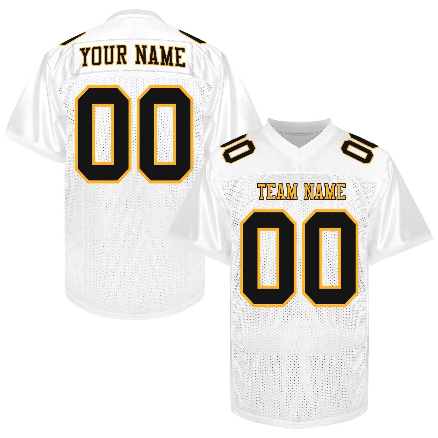 Custom Black Gold Football Jersey Name Number Logo, Black Gold Football Uniform Men Women Youth Kid Game Day Sports Jersey Streetwear Jersey