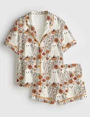 Women’s Cute Ghosts And Pumpkins Halloween Long Sleeve Satin Pajama Set, Pijamas short Long Set Gift For Women