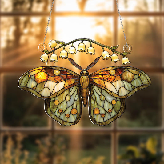 Butterfly & Lily of the Valley Acrylic Window Hanging, Cottagecore Window Hanging,  Nature-Inspired Gift, Spring Garden Decor, Boho Home Art