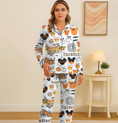 Halloween WDW Cartoon Pajamas Set, MK MN Mouse Sleepwear, Halloween Magic Kingdom Homewear, Spooky Season Gift, Halloween Boo Nightwear