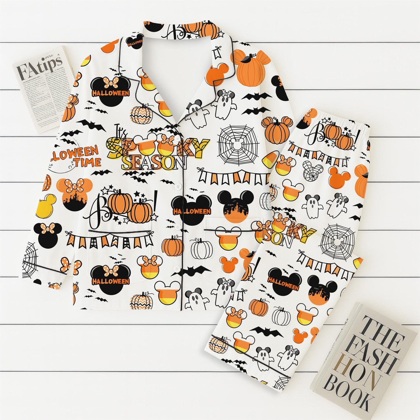 Halloween WDW Cartoon Pajamas Set, MK MN Mouse Sleepwear, Halloween Magic Kingdom Homewear, Spooky Season Gift, Halloween Boo Nightwear