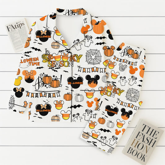 Halloween WDW Cartoon Pajamas Set, MK MN Mouse Sleepwear, Halloween Magic Kingdom Homewear, Spooky Season Gift, Halloween Boo Nightwear
