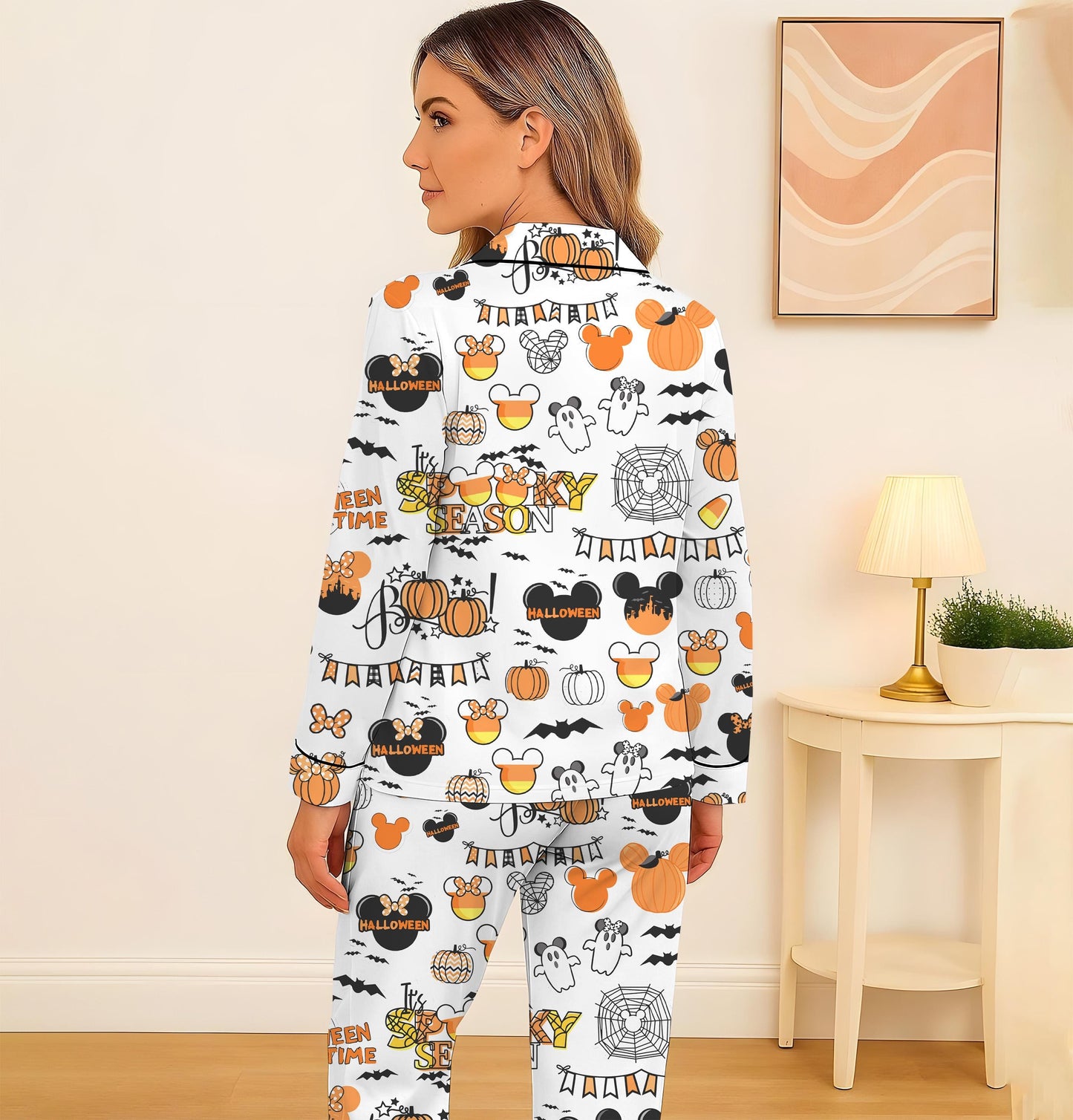 Halloween WDW Cartoon Pajamas Set, MK MN Mouse Sleepwear, Halloween Magic Kingdom Homewear, Spooky Season Gift, Halloween Boo Nightwear