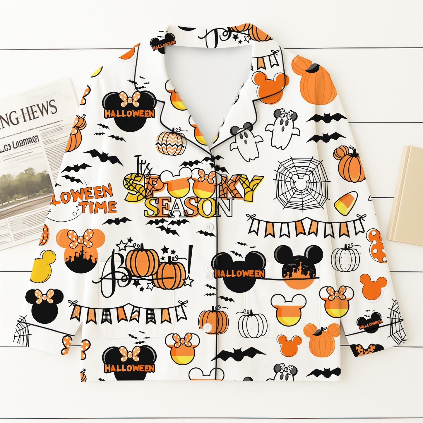 Halloween WDW Cartoon Pajamas Set, MK MN Mouse Sleepwear, Halloween Magic Kingdom Homewear, Spooky Season Gift, Halloween Boo Nightwear