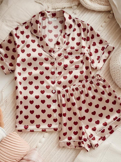 Heart Coquette Satin Pajamas Set, Bridesmaid Pajamas, Bachelorette Pajamas, Girly Matching Pajamas, Bride Pajamas, Bridal Bachelorette pjs