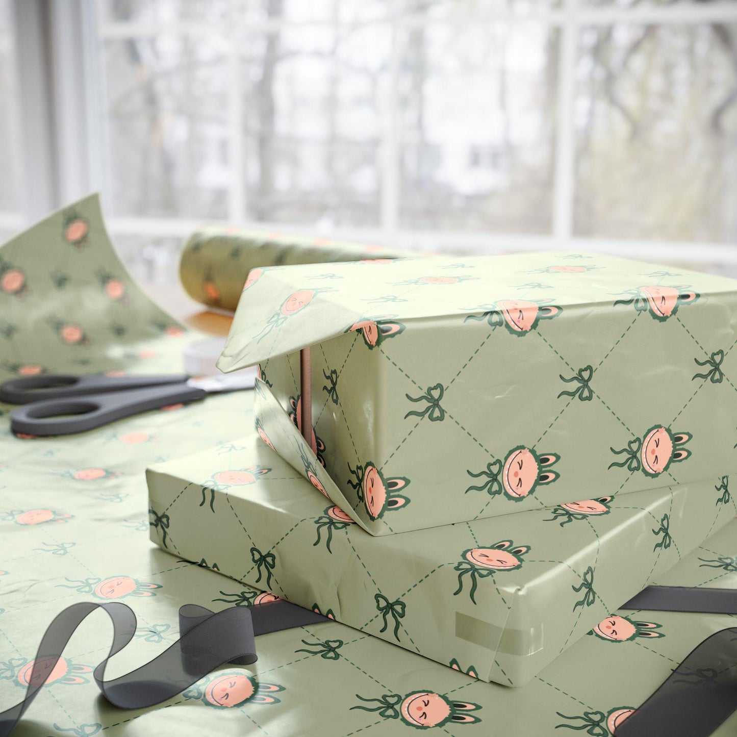 Trendy Kawaii Monster Christmas Wrapping Paper Holiday Gift Wrap for Kids Teens Fun Cartoon Creature Custom Xmas Gift Wrap Festive Supplies