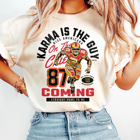 Vintage Karma Is The Guy On The Chiefs Comfort Colors Shirt, Taylor Football Shirt, Kansas City Chiefs Shirt, Travis Taylor Tee, Funny  Tee