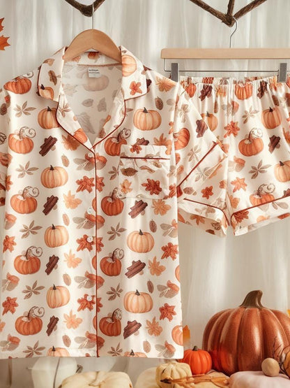 Cozy Fall Aesthetic Satin Pajamas Set, Autumn Pajamas, Fall Pajamas, Pumpkin Pajamas,Pumpkin Spice Pajamas, Halloween Pjs, Cozy Season Pjs