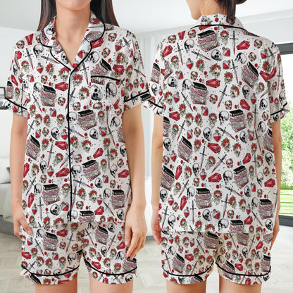 Dark Romance Lover Satin Pajamas Set, Smutty Bookish Pajama Set, Dark Fantasy Romance Reader Sleepwear, Funny Bookish Skellie Pajamas Set