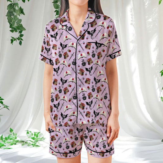 Fantasy Reader Satin Pajamas Set, Dragons Witchy Bookish Pajama Set, Romantasy Girlie Sleepwear, Fairytale Fantasy Era Pajamas Set