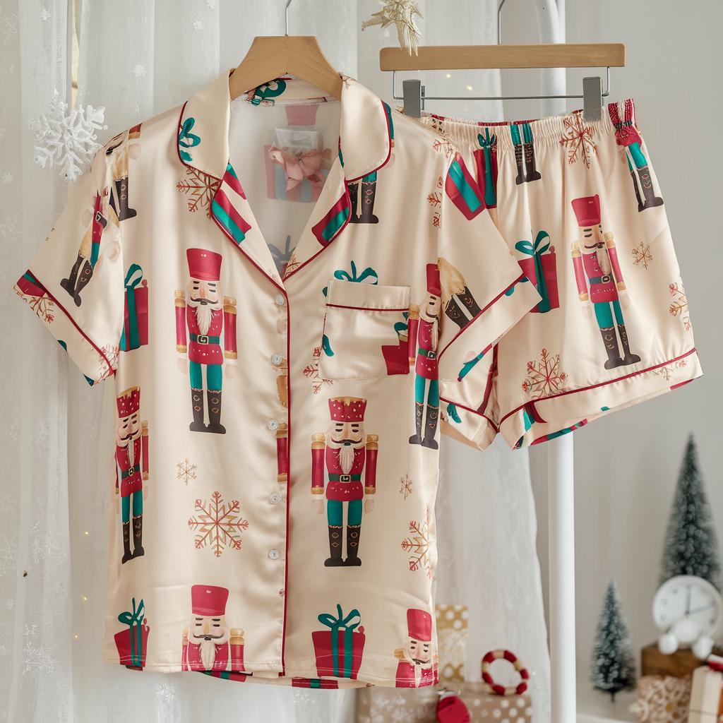 Cute Nutcracker Satin Pajamas Set, Christmas Pajamas, Cozy Winter Pajamas, Nutcracker Pajamas, Family Christmas Pajamas, Cozy Season Pajamas