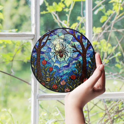 Suncatcher stained glass spider web forest flowers gift for mom Halloween gift