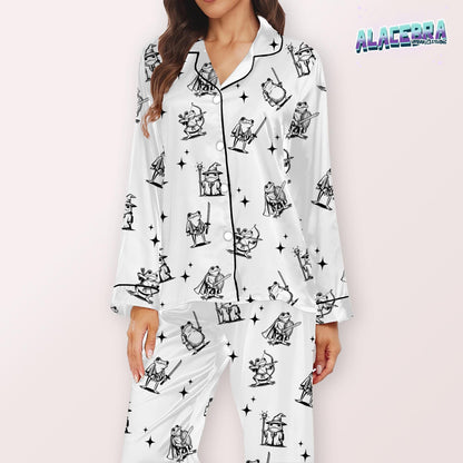 Fantasy Frog Pajama Set | Cute Wizard And Warrior Frog Sleepwear | Short Sleeve & Shorts Lounge Set | Kawaii Cozy Nightwear