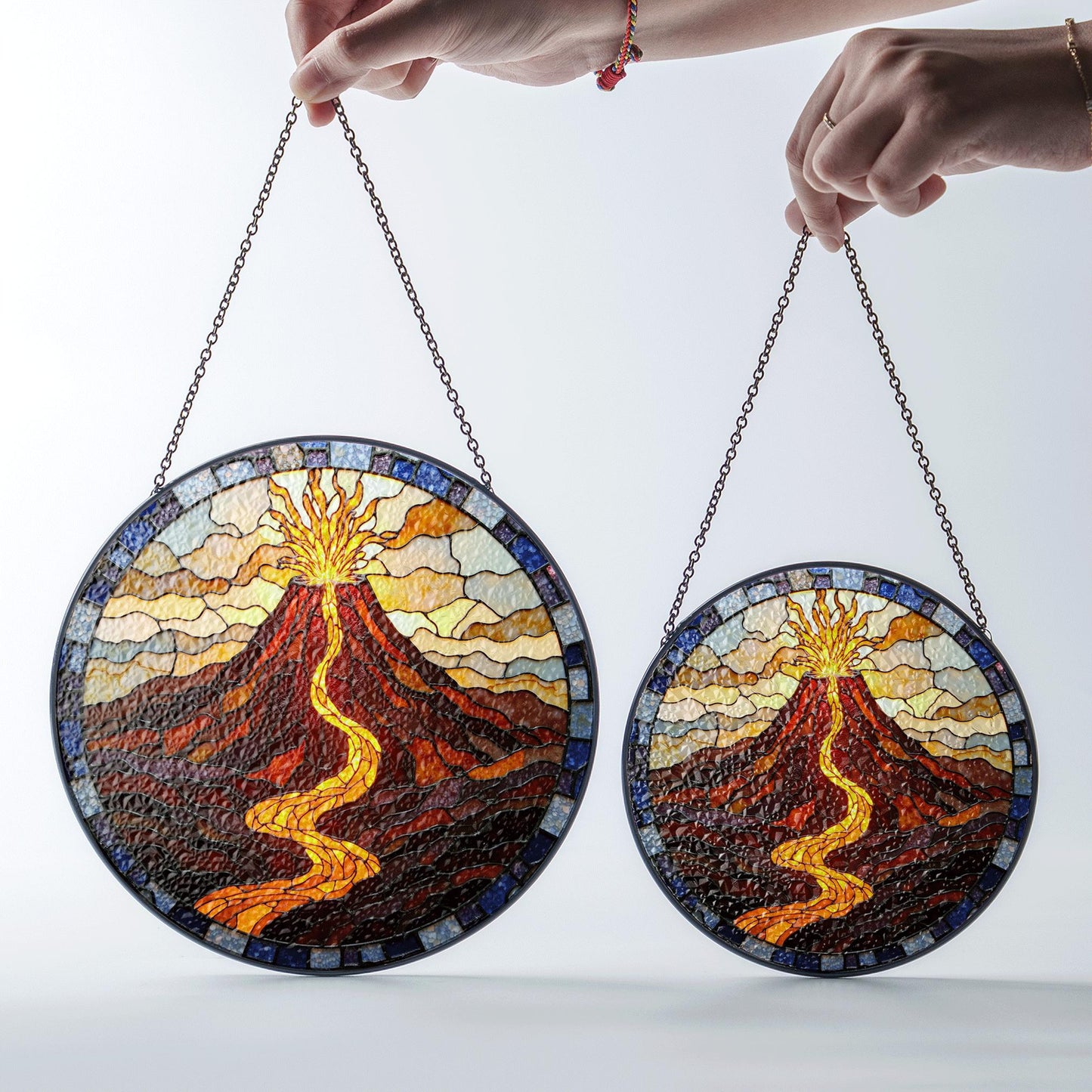 Suncatcher stained glass volcano eruption with flowing lava housewarming gift for mom birthday gift