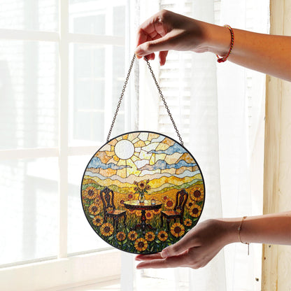 Suncatcher stained glass sunflower garden table scene gift for mom Mothers Day gift housewarming gift