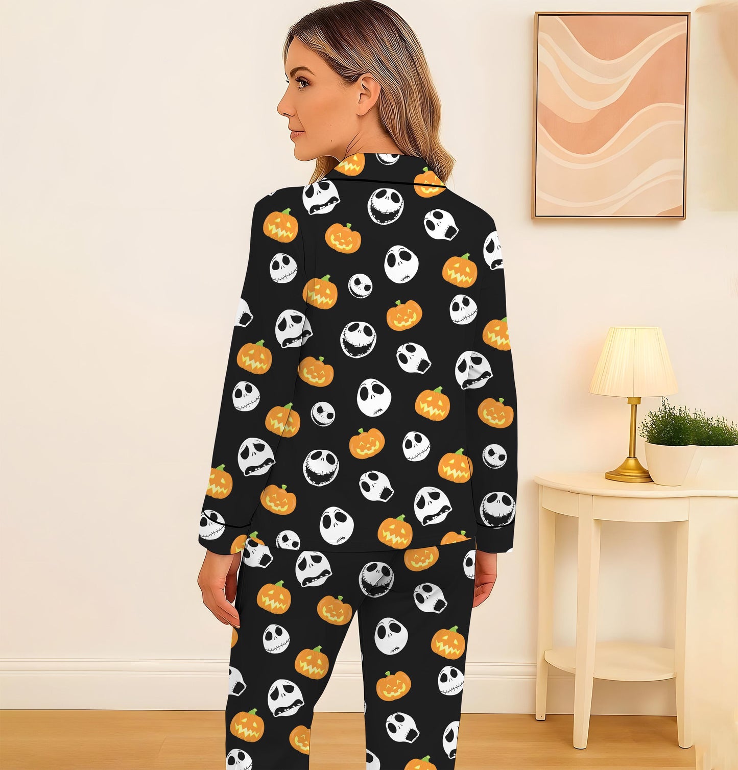 Halloween JS Cosplay Pajamas Set, Nightmare Before Homewear, Horror Character And Pumpkin Sleepwear, Halloween Scary Movie Nightwear