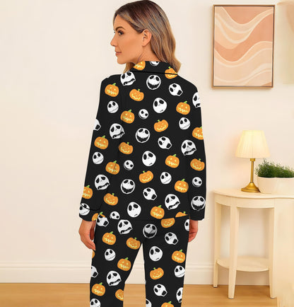 Halloween JS Cosplay Pajamas Set, Nightmare Before Homewear, Horror Character And Pumpkin Sleepwear, Halloween Scary Movie Nightwear