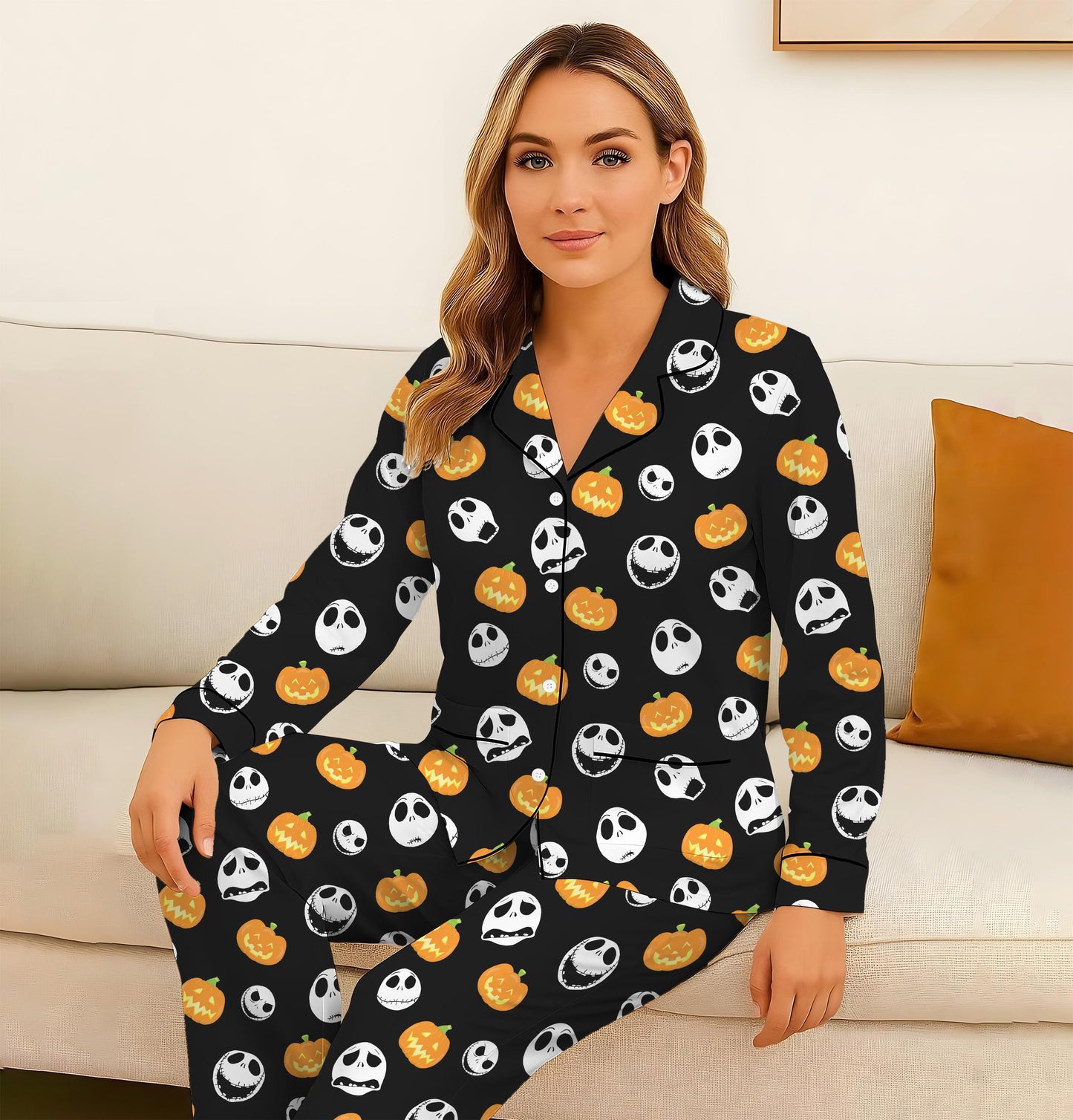 Halloween JS Cosplay Pajamas Set, Nightmare Before Homewear, Horror Character And Pumpkin Sleepwear, Halloween Scary Movie Nightwear