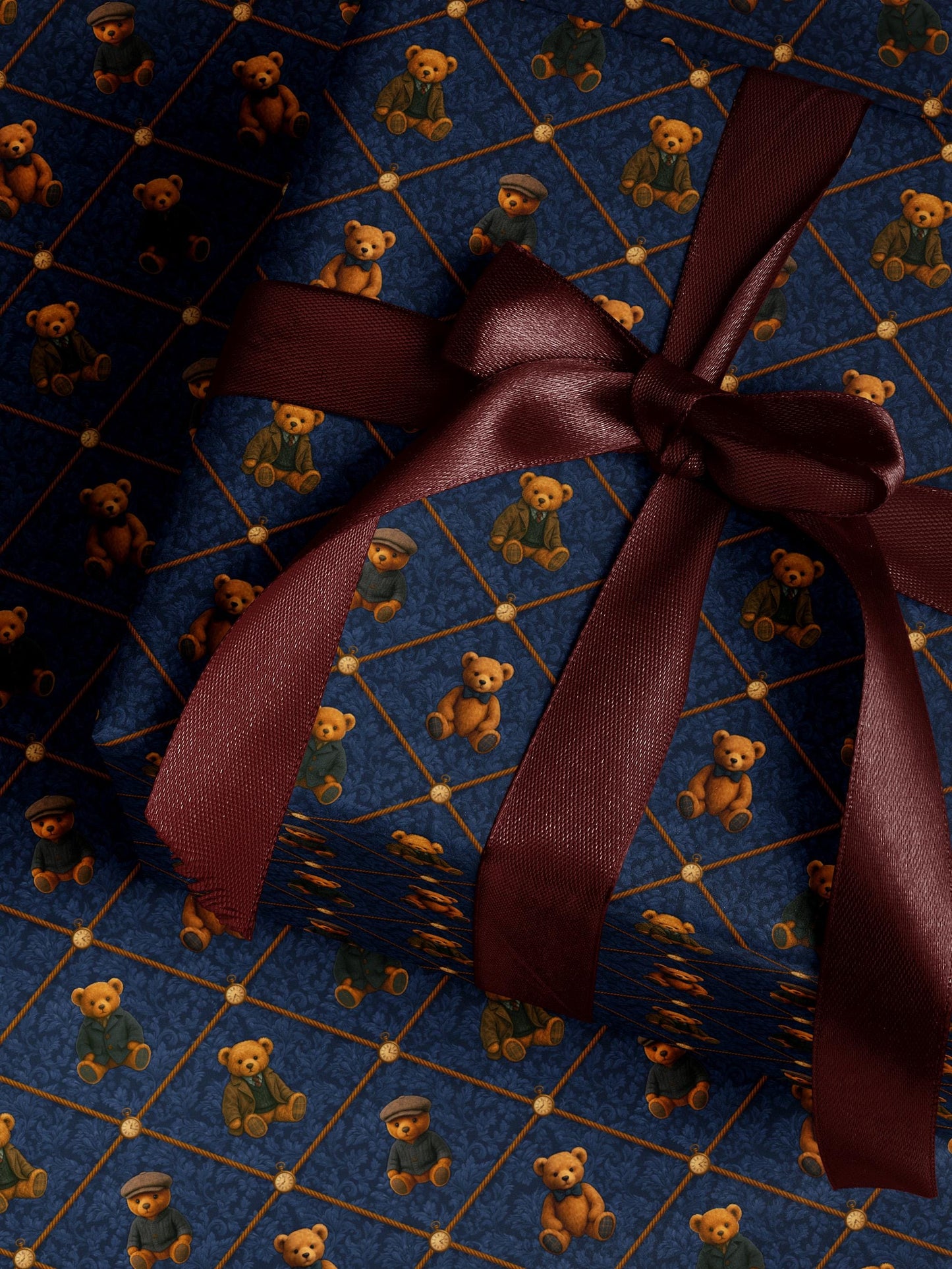 Children Gift Wrap Teddy Bear Wrapping Paper First Birthday Party Gift Wrap Blue Wrapping Paper for Him Vintage Wrapping Paper Adorable Bear